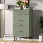 Commode Acekool 5 tiroirs, chiffonnier haut et moderne avec panneaux cannelés et larges poignées dorées, meuble de rangement pour chambre, dressing, salon, entrée
