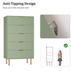 Commode Acekool 5 tiroirs, chiffonnier haut et moderne avec panneaux cannelés et larges poignées dorées, meuble de rangement pour chambre, dressing, salon, entrée