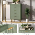 Commode Acekool 5 tiroirs, chiffonnier haut et moderne avec panneaux cannelés et larges poignées dorées, meuble de rangement pour chambre, dressing, salon, entrée