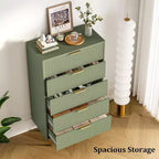 Commode Acekool 5 tiroirs, chiffonnier haut et moderne avec panneaux cannelés et larges poignées dorées, meuble de rangement pour chambre, dressing, salon, entrée