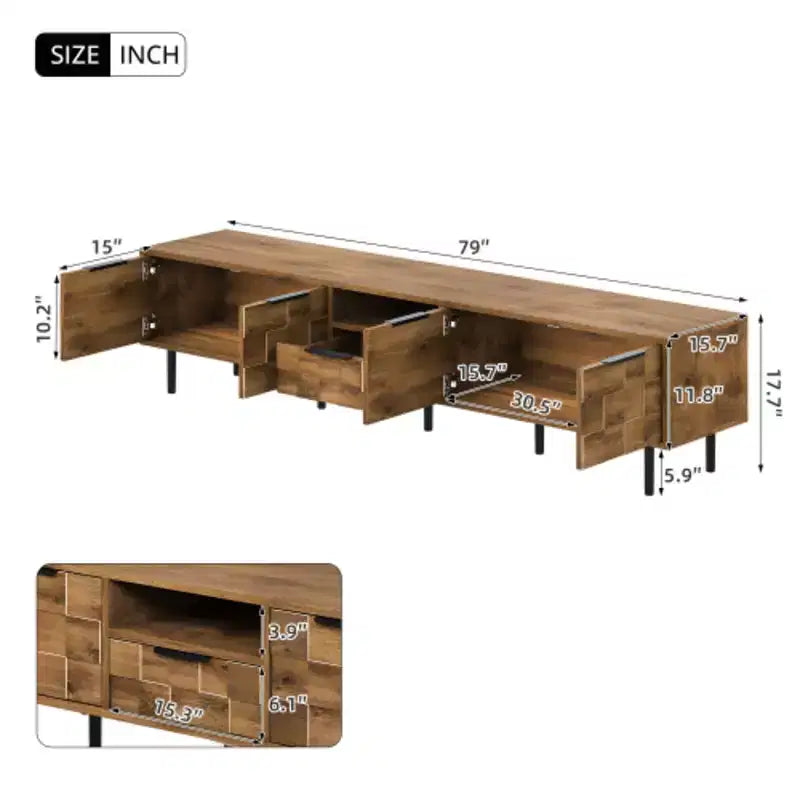 Meuble TV MAYEERTY pour salon, meuble TV et centre de divertissement en bois avec rangement