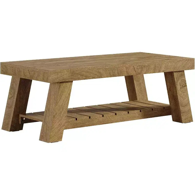 Lantine 47.24 Wood Coffee Table, Farmhouse 2-Tier Rectangular Center Tables for Living Room, Apartment, Home