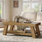 Table basse Lantine 47.24 en bois, tables centrales rectangulaires à 2 niveaux de style ferme pour salon, appartement, maison