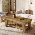 Table basse Lantine 47.24 en bois, tables centrales rectangulaires à 2 niveaux de style ferme pour salon, appartement, maison