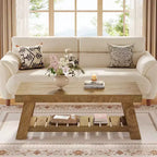 Table basse Lantine 47.24 en bois, tables centrales rectangulaires à 2 niveaux de style ferme pour salon, appartement, maison