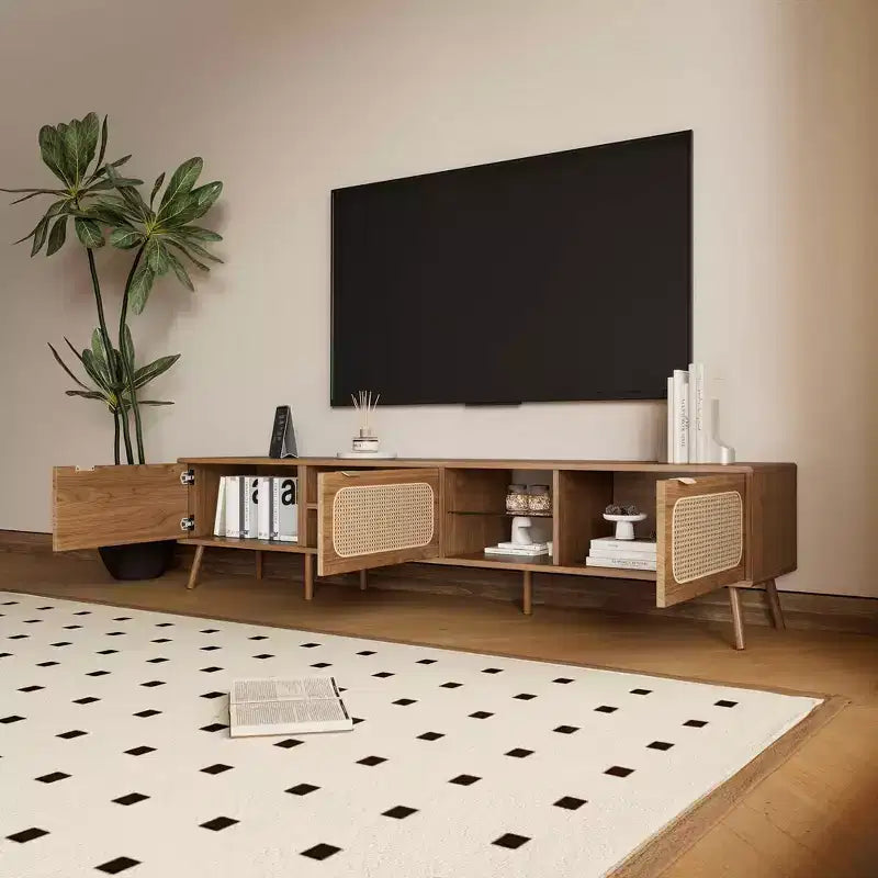Console TV MAYEERTY avec grand espace de rangement pour salon, chambre à coucher, centre de divertissement avec étagère ouverte
