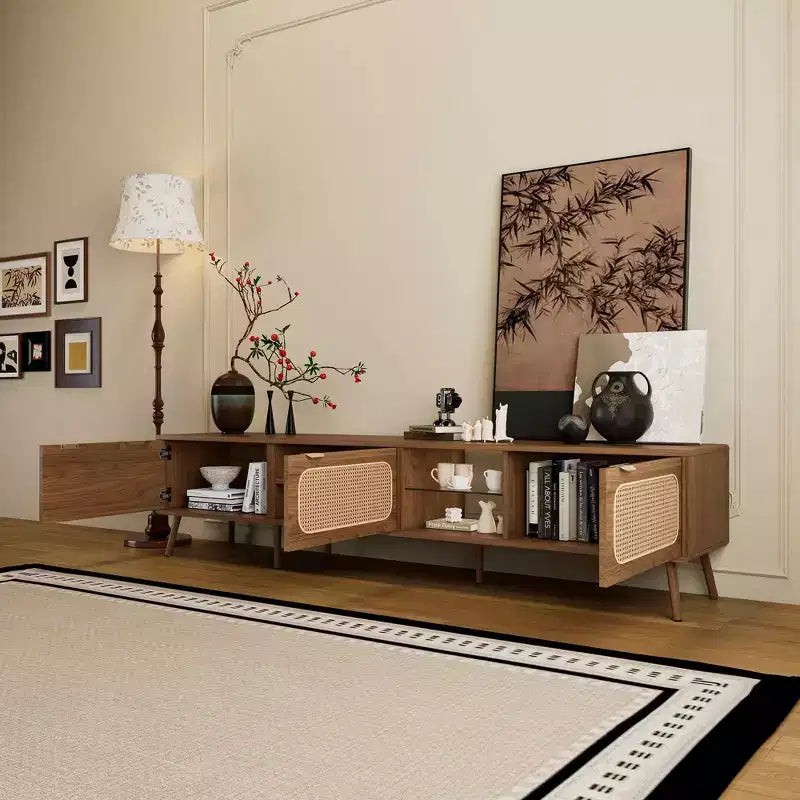 Console TV MAYEERTY avec grand espace de rangement pour salon, chambre à coucher, centre de divertissement avec étagère ouverte