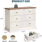 Commode 6 tiroirs cannelée 47 po avec poignées en métal, grande commode moderne en bois pour chambre à coucher, chambre d'amis et appartement
