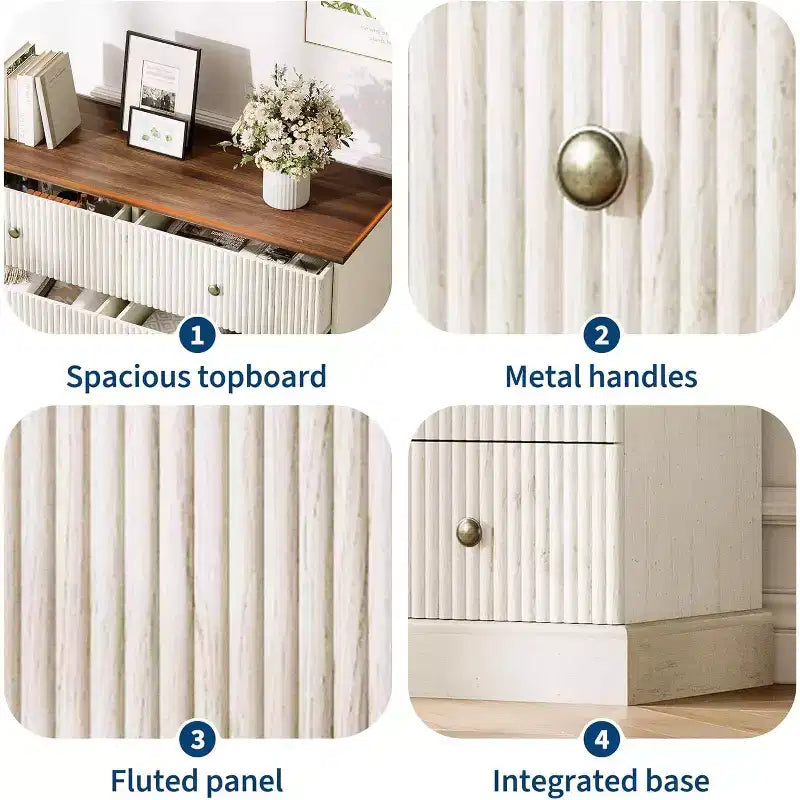 Commode 6 tiroirs cannelée 47 po avec poignées en métal, grande commode moderne en bois pour chambre à coucher, chambre d'amis et appartement