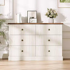 Commode 6 tiroirs cannelée 47 po avec poignées en métal, grande commode moderne en bois pour chambre à coucher, chambre d'amis et appartement
