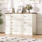 Commode 6 tiroirs cannelée 47 po avec poignées en métal, grande commode moderne en bois pour chambre à coucher, chambre d'amis et appartement