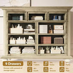 Commode de Ferme à 9 Tiroirs Acekool avec Poignées en Métal, Organisateur de Rangement Rétro pour Chambre, Salon, Entrée