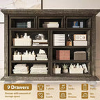 Commode de Ferme à 9 Tiroirs Acekool avec Poignées en Métal, Organisateur de Rangement Rétro pour Chambre, Salon, Entrée