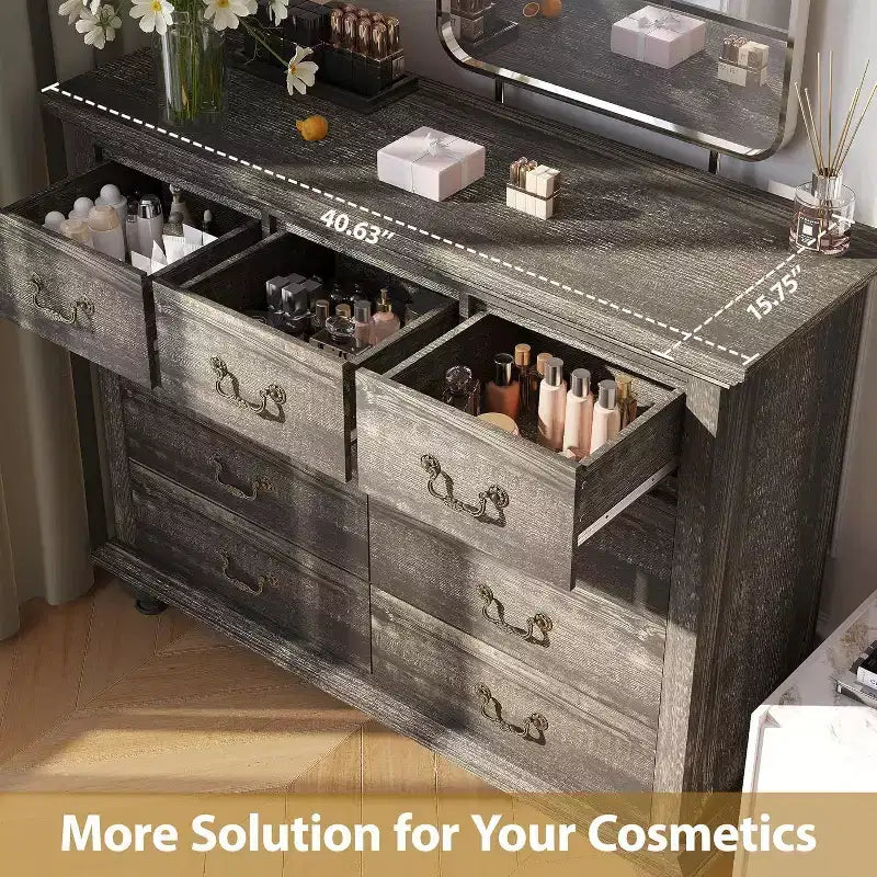 Commode de Ferme à 9 Tiroirs Acekool avec Poignées en Métal, Organisateur de Rangement Rétro pour Chambre, Salon, Entrée