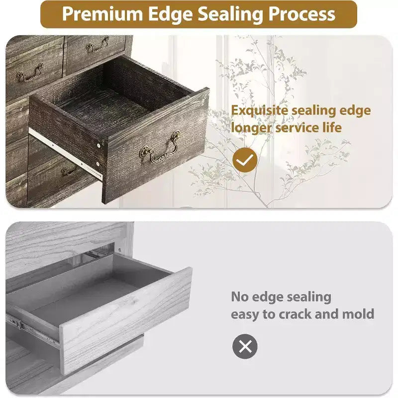 Commode de Ferme à 9 Tiroirs Acekool avec Poignées en Métal, Organisateur de Rangement Rétro pour Chambre, Salon, Entrée