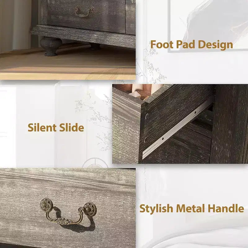 Commode de Ferme à 9 Tiroirs Acekool avec Poignées en Métal, Organisateur de Rangement Rétro pour Chambre, Salon, Entrée