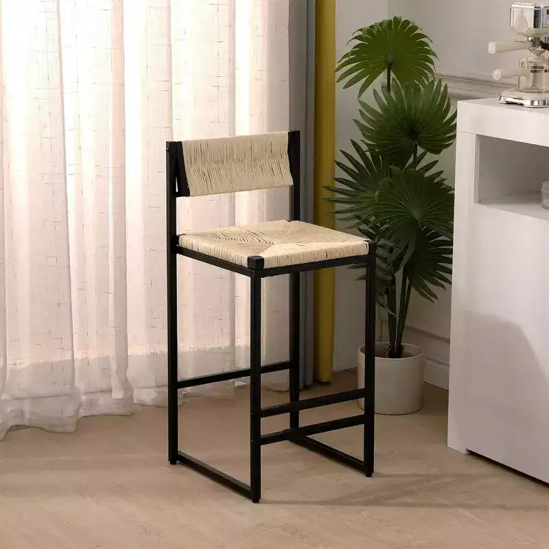 Lot de 2 tabourets de bar hauts en corde de papier tressée, capacité de charge maximale de 100 kg
