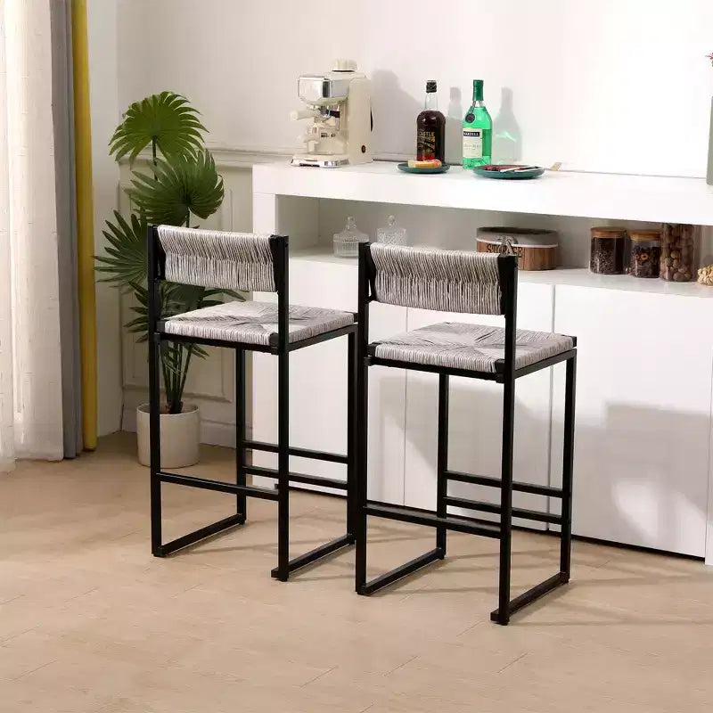 Lot de 2 tabourets de bar hauts en corde de papier tressée, capacité de charge maximale de 100 kg