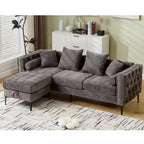 GDFStudio Zarin 85 Canapé sectionnel moderne 4 places en chenille avec pouf de rangement