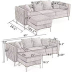 GDFStudio Zarin 85 Canapé sectionnel moderne 4 places en chenille avec pouf de rangement