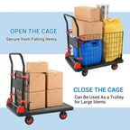 Heavy Duty Hand Moving Cart 1000LBS Capacity Platform Truck Cart with Cage,Folding Carts with Wheels,Foldable Dolly Carts with Basket