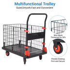 Heavy Duty Hand Moving Cart 1000LBS Capacity Platform Truck Cart with Cage,Folding Carts with Wheels,Foldable Dolly Carts with Basket