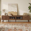 76 Inch Modern Minimal Glass-Doors TV Stand for TVs up to 85 Inches with Storage Cabinets for Living Room Bedroom