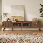 76 Inch Modern Minimal Glass-Doors TV Stand for TVs up to 85 Inches with Storage Cabinets for Living Room Bedroom