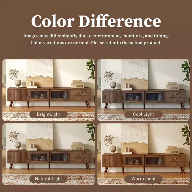 Meuble TV moderne et minimaliste de 76 pouces avec portes vitrées pour téléviseurs jusqu'à 85 pouces, avec armoires de rangement pour salon et chambre