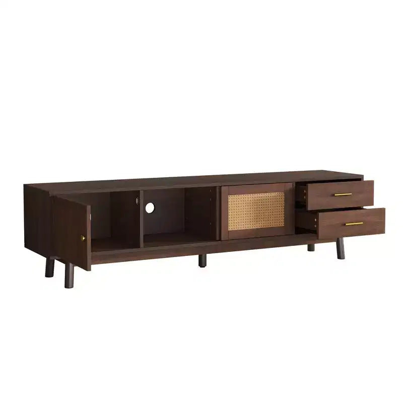 Meuble TV moderne pour téléviseurs de 80 pouces, meuble TV avec portes coulissantes et tiroirs de rangement pour salon ou chambre à coucher