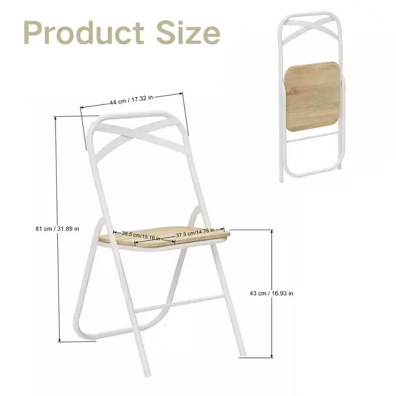 Chaise pliante FurnitureR avec siège en bois MDF et cadre en métal robuste, chaise pliante légère et peu encombrante pour la salle à manger, le patio et les sièges supplémentaires
