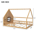 Lit cabane TUYOHW avec lumières LED, lit Montessori en pin massif avec support à lattes et garde-corps de sécurité, lit enfant bas taille double
