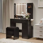Acekool Makeup Vanity Set with LED Mirror, Charging Station, Storage Cabinet, Drawers & Stool, Modern Dressing Table for Bedroom, 37 Inch