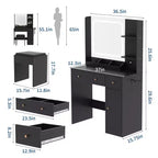 Acekool Makeup Vanity Set with LED Mirror, Charging Station, Storage Cabinet, Drawers & Stool, Modern Dressing Table for Bedroom, 37 Inch