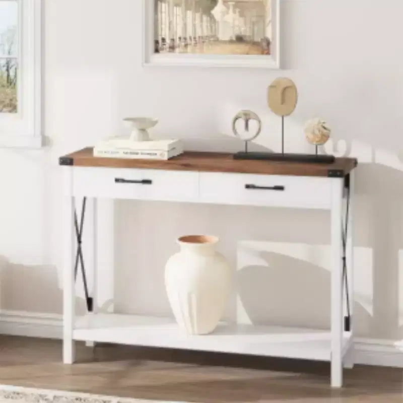 Console 2 étages en MDF avec pieds en bois