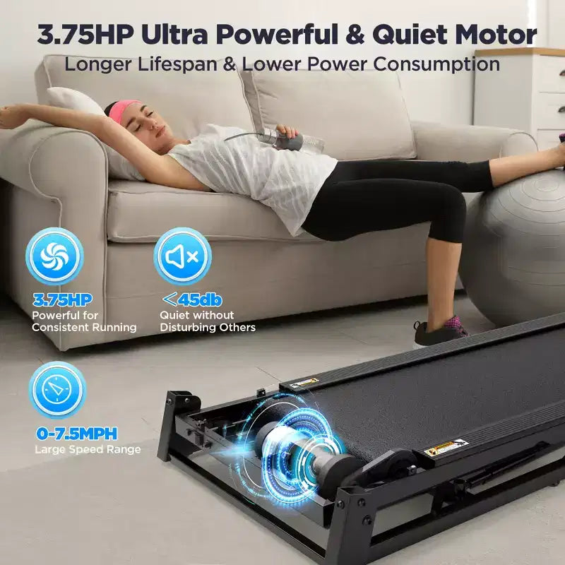 Tapis de course pliant d'une capacité de 136 kg avec inclinaison pour la maison, tapis de course portable de 3,75 CV, 64+3+3+1 programmes, machine d'exercice de marche et de course