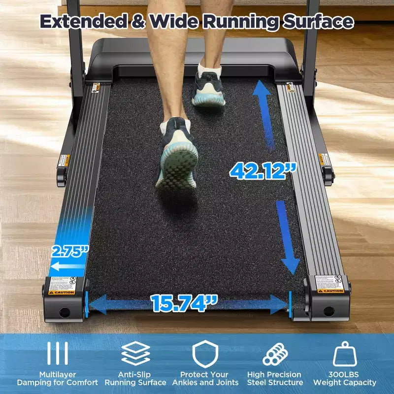 Tapis de course pliant d'une capacité de 136 kg avec inclinaison pour la maison, tapis de course portable de 3,75 CV, 64+3+3+1 programmes, machine d'exercice de marche et de course