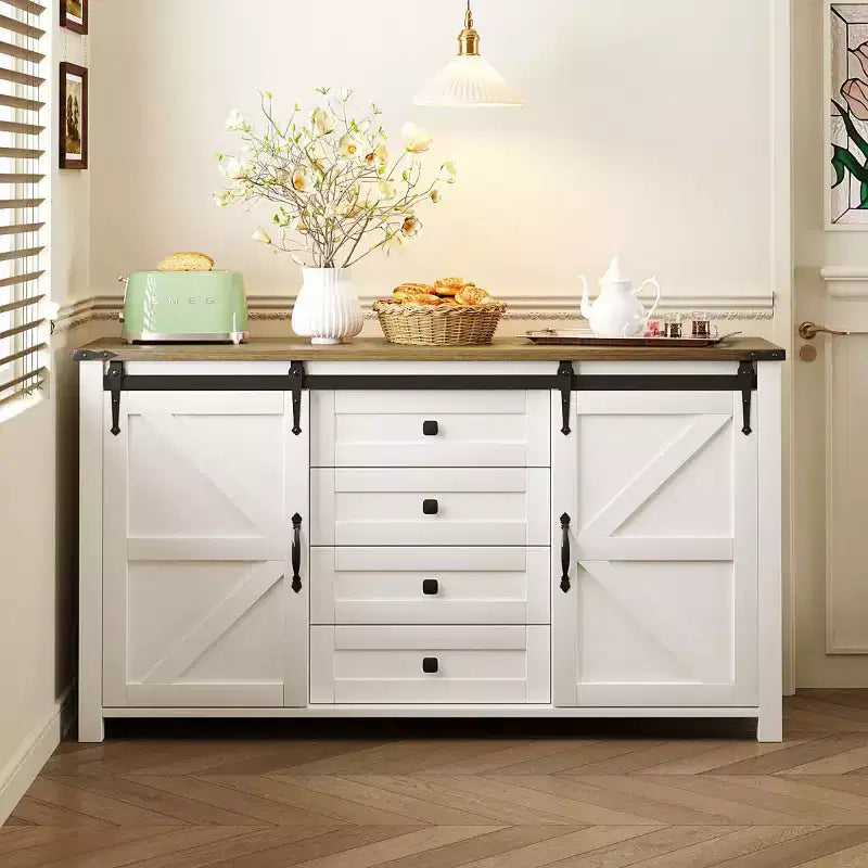 Buffet de ferme 55" avec portes coulissantes, Meuble de rangement pour Salle à manger, Cuisine ou Salon-Panipeachy