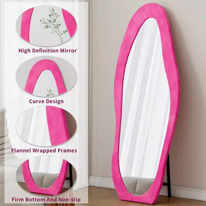 TUYOHW Miroir psyché 63x24 pouces, Cadre ondulé enveloppé de flanelle, sur pied ou mural pour chambre et salon