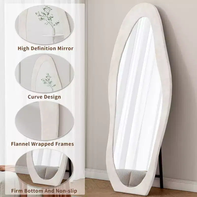 TUYOHW Miroir psyché 63x24 pouces, Cadre ondulé enveloppé de flanelle, sur pied ou mural pour chambre et salon