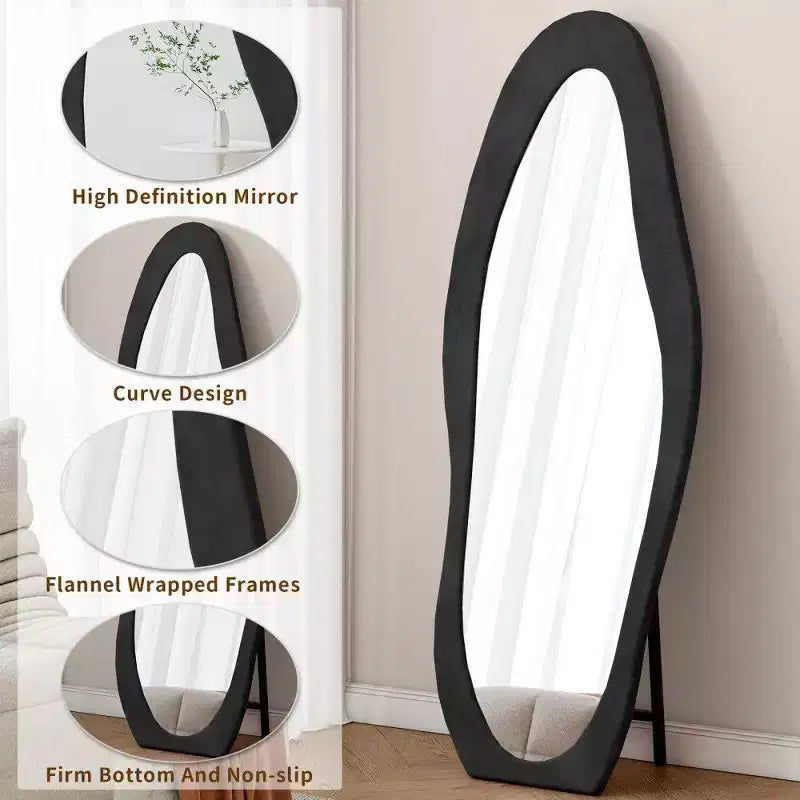 TUYOHW Miroir psyché 63x24 pouces, Cadre ondulé enveloppé de flanelle, sur pied ou mural pour chambre et salon