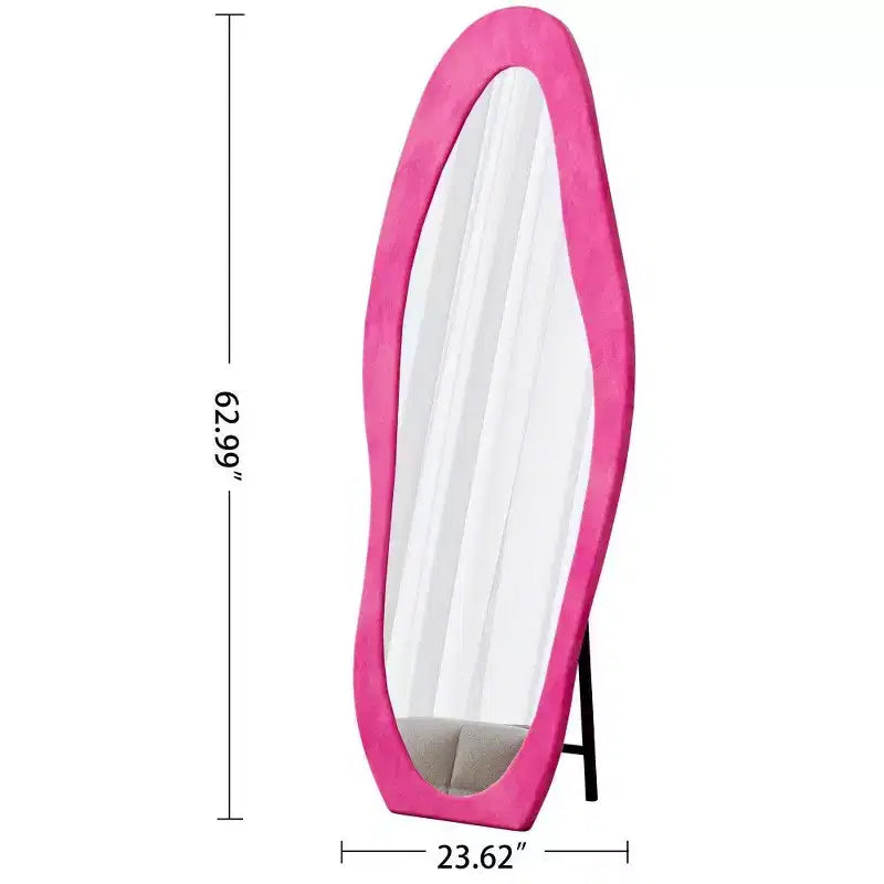 TUYOHW Miroir psyché 63x24 pouces, Cadre ondulé enveloppé de flanelle, sur pied ou mural pour chambre et salon