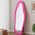 TUYOHW 63x24 Inch Full Length Mirror,Flannel Wrapped Wavy Frame Standing or Wall Mount Mirror for Bedroom Living Room