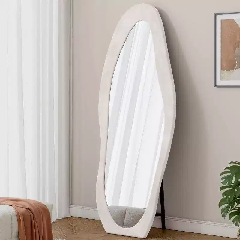 TUYOHW Miroir psyché 63x24 pouces, Cadre ondulé enveloppé de flanelle, sur pied ou mural pour chambre et salon