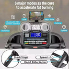 Tapis de course pliable 4,8 CV avec capacité de 136 kg pour usage domestique, inclinaison automatique de 20 %, deux haut-parleurs Bluetooth HiFi, 19 km/h, contrôle par application, noir