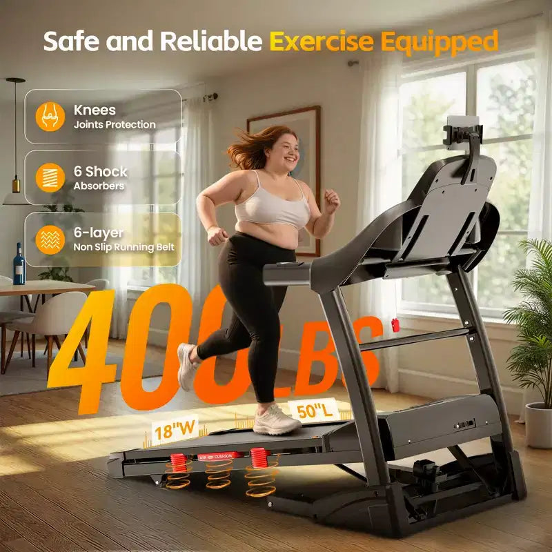 Tapis de course domestique de 181 kg avec inclinaison de 20 %, tapis de course pliable de 5,0 CV pour l'exercice, 1-19,3 km/h, contrôle via application, absorption des chocs, soutien des genoux