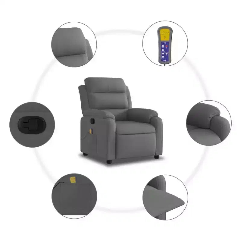 vidaXL Fauteuil inclinable de massage Gris clair Polyester Individuel