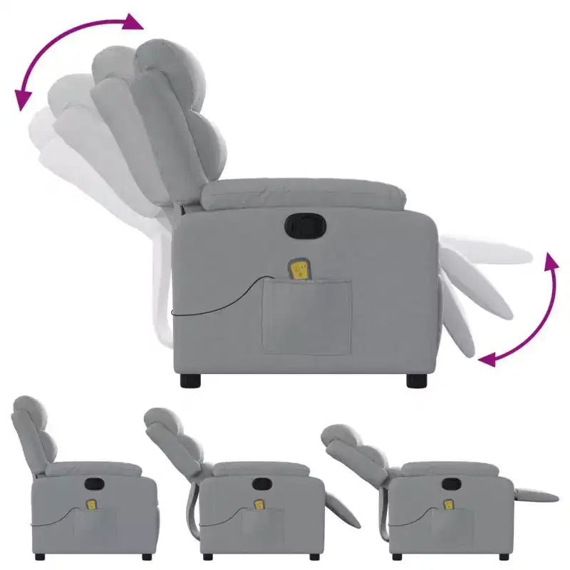 vidaXL Fauteuil inclinable de massage Gris clair Polyester Individuel