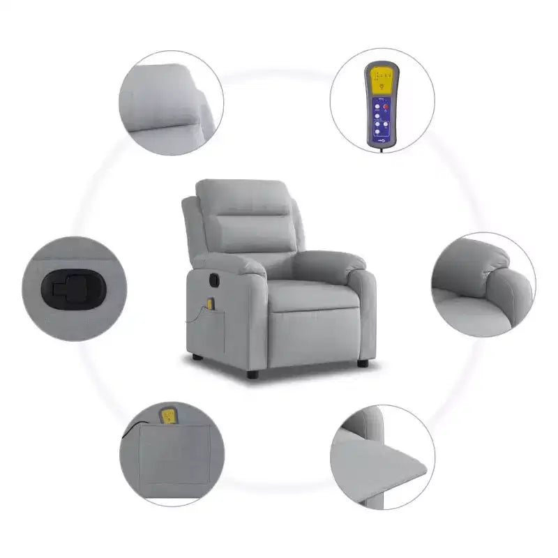 vidaXL Fauteuil inclinable de massage Gris clair Polyester Individuel