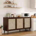 Buffet moderne Okak avec 3 portes en rotin, meuble de rangement à 5 pieds, garde-manger de cuisine pour salon, entrée, marron